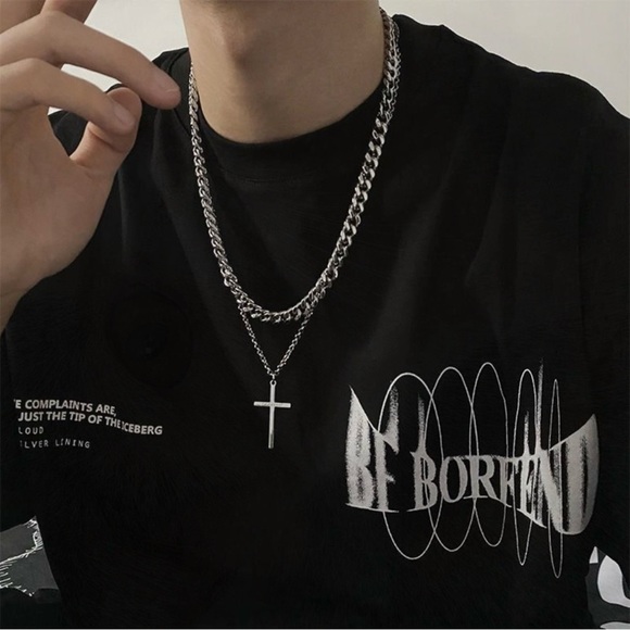 Titanium Steel Layered Cross Pendant Necklace for Men Women,Cross Necklace - Picture 4 of 4